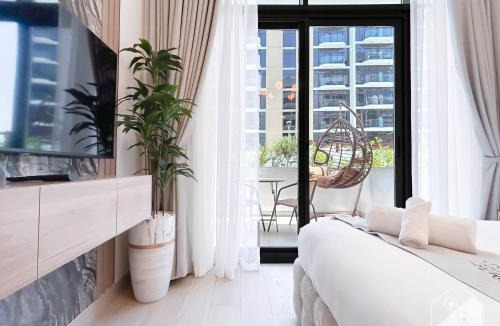 Nad Al Sheba Apartment | Elegance at Aziz Riviera Studio & Balcony