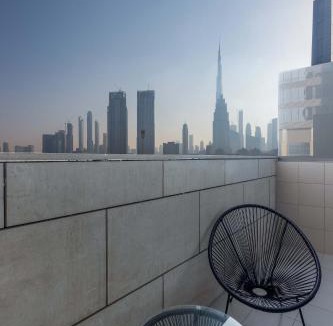 Bur Dubai Apartment | Silkhaus large modern studio with Burj Khalifa view