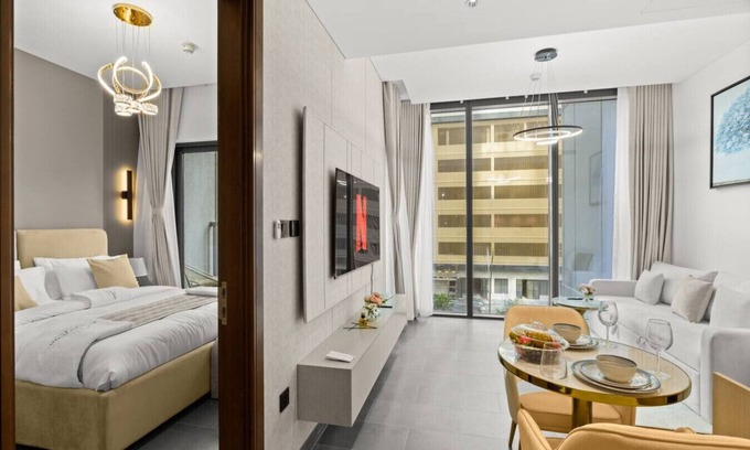 Nad Al Sheba Apartment | Elegant 1BR w/Bedroom Balcony in Sobha Crest
